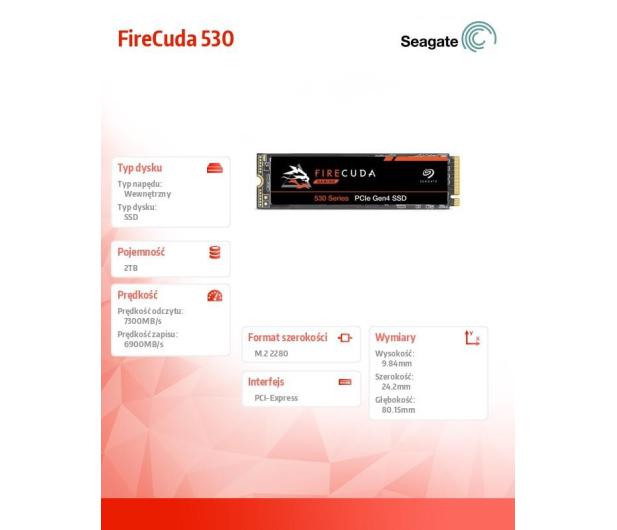 Seagate 2TB M.2 PCIe Gen4 NVMe FireCuda 530 Heatsink - 672287 - zdjęcie 4